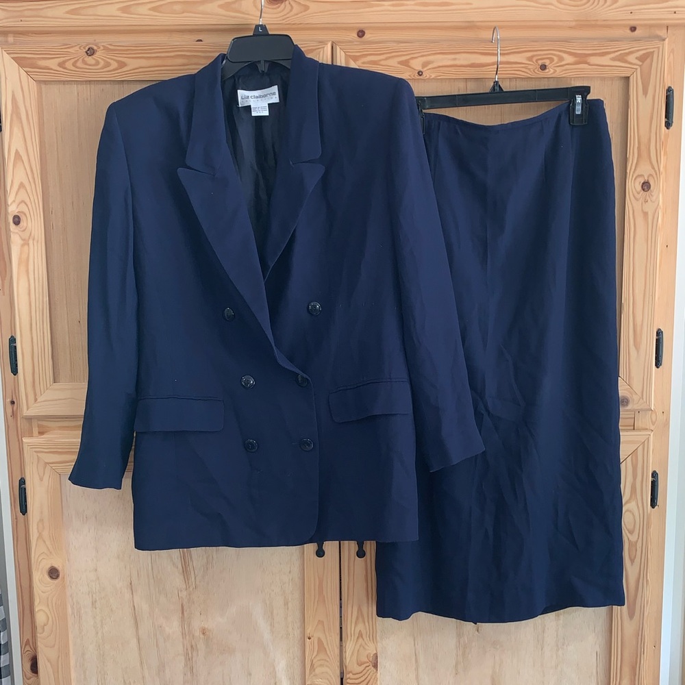 Liz Claiborne Collection career business double breasted skirt suit set size 12